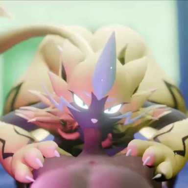 nintendo, pokemon, legendary pokemon, pokemon (species), zeraora, wsuphapkun, anthro, ass, big ass, big butt, blowjob, blue eyes, claws, felid, feline