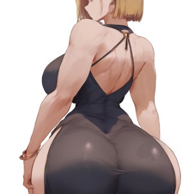 dragon ball, dragon ball super, dragon ball z, android 18, blonde hair, dress, earrings, interracial, netorare, queen of spades, tattoo, thick ass, thick thighs, ai generated