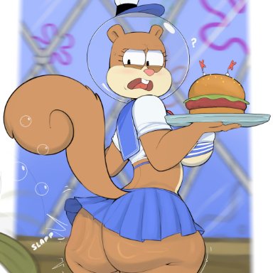 nickelodeon, spongebob squarepants (series), sandy cheeks, somescrub, 1girls, anthro, ass, blush, bra, breasts, buckteeth, female, female only, fur, furry