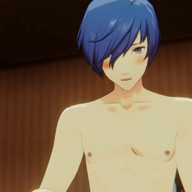 persona, persona 3, persona 3 reload, makoto yuki, yukari takeba, bunnxarts, blowjob, blush, choker, fellatio, hand on head, hand on hip, naked, nude, on knees