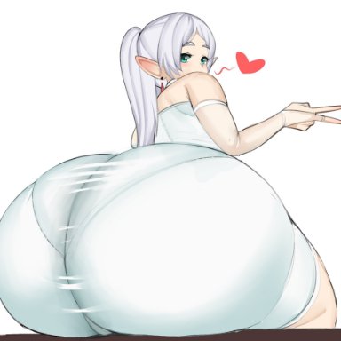 sousou no frieren, frieren, fladdykin, 1girls, ass, bottom heavy, breasts, dat ass, dress, dumptruck ass, elf, elf ears, elf female, female, green eyes