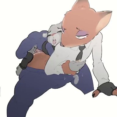 disney, zootopia, judy hopps, nick wilde, raburesu , 1boy, 1futa, animal genitalia, animal penis, anthro, ass, balls, bouncing balls, canid, canine