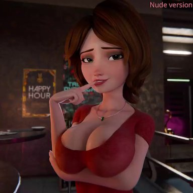 big hero 6, aunt cass, cass hamada, anianiboy, 1boy, 1girls, aunt, belly, big breasts, big penis, bouncing breasts, breast grab, brown hair, busty, clothed