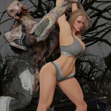 halo (series), street fighter, street fighter 6, cammy white, gravemind, the flood, gamingarzia, 1girls, 2boys, alien, angry, arm grab, armpits, arms up, big breasts