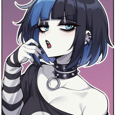 jorgecarlosai, black hair, blue eyes, blue hair, goth, goth girl, short hair, ai generated, tagme