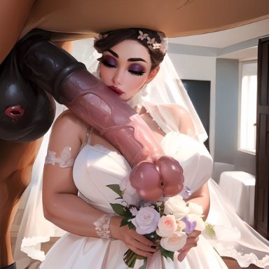 phobius, bestiality marriage, bride, flowers in hair, holding flowers, horse, horse penis, horsecock, huge balls, huge breasts, huge cock, kissing penis, lipstick, lipstick on balls, married to feral