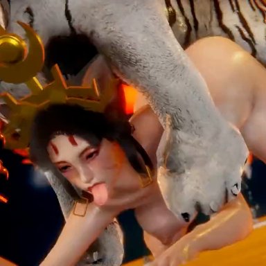 arena of valor, 1girls, bouncing breasts, doggy style, female, naked, nude, stomach bulge, tiger, vaginal penetration, webm, zoophilia, 3d, animated, mp4