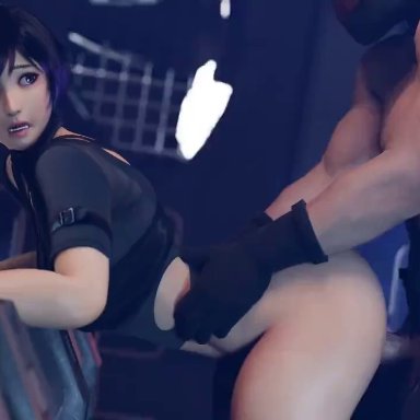 bandai namco, namco, tekken, tekken 8, reina mishima, rougenine, 1boy, 1girls, black and purple hair, bottomless, bottomless female, breasts, climax, collar, detailed background