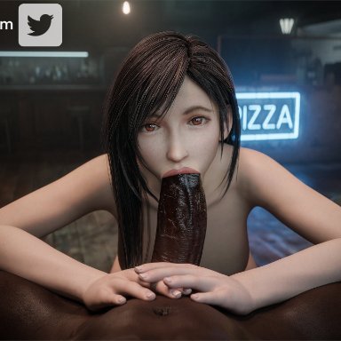 final fantasy, final fantasy vii, final fantasy vii remake, square enix, tifa lockhart, currysfm, 1boy, 1girls, black hair, dark skin, dark-skinned male, fellatio, female, interracial, long hair