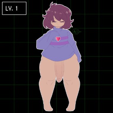 undertale, undertale (series), frisk, altnsfw, 1boy, adorable, barefoot, big penis, brown hair, closed eyes, cute, femboy, huge cock, human, hung trap