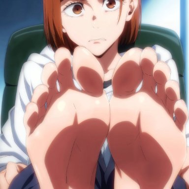 jujutsu kaisen, kugisaki nobara, 1girls, feet, feet up, female, female only, foot fetish, foot focus, soles, solo, toes, toes spread