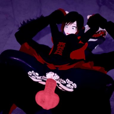rwby, beowolf (rwby), grimm (rwby), ruby rose, exzelled, big penis, canine genitalia, canine penis, clothed, clothed female nude male, clothed sex, clothing, dress, knot, monster