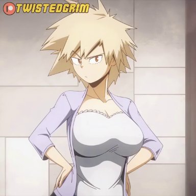 my hero academia, mitsuki bakugou, twistedgrim, big breasts, bra, breast squeeze, breasts, cleavage, female, female only, huge breasts, large breasts, looking at viewer, milf, naughty face