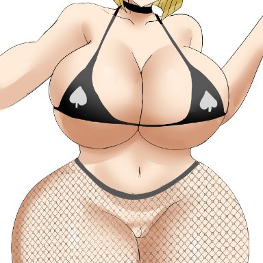 blacked, dragon ball, dragon ball super, dragon ball z, android 18, blackedpawg18, blonde hair, dark-skinned male, fishnets, interracial, netorare, queen of spades