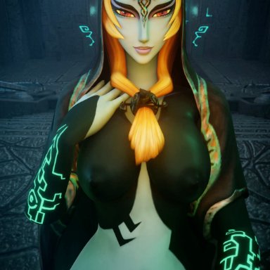 nintendo, the legend of zelda, twilight princess, midna, twili midna, nodusfm, shennychwan, 1boy, 1girls, areolae, bouncing breasts, breasts, completely nude, completely nude female, cowgirl position