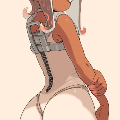 nintendo, splatoon, splatoon (series), splatoon 3, splatoon 3: side order, agent 8 (splatoon), octoling, octoling girl, yuta agc, 1girls, ass, bodysuit, brown hair, brown skin, bubble butt