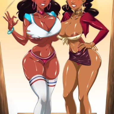 cartoon network, disney, steven universe, the proud family, connie maheswaran, penny proud, omiiverse, 2girls, african american, aged up, american, ass, big ass, big breasts, bottom heavy