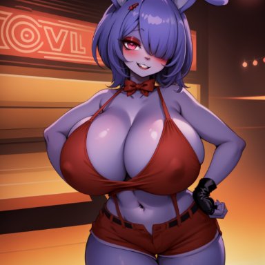fazclaire's nightclub, five nights at freddy's, fredina's nightclub, scottgames, bonfie, bonfie (cryptia), bonnie (cally3d), bonnie (fnaf), rocksolidart, 1girls, anthro, anthro only, breasts, cleavage, clothed