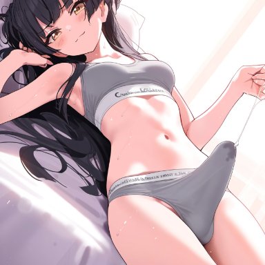 idolmaster, idolmaster shiny colors, the idolm@ster, the idolm@ster shiny colors, mayuzumi fuyuko, doseogwan, 1futa, amber eyes, armpits, balls, bangs, big penis, black hair, blush, bra