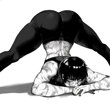 jujutsu kaisen, shounen jump, zenin maki, masoq095, 1girls, ass, big ass, big butt, burns, clothed, fat ass, female, female only, flexible, glasses