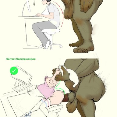 soradraws, belly bulge, deep penetration, fat, femboy, feminization, gaming, gay, huge cock, manhandling, obese, orc, programming socks, yaoi, correct gaming posture (meme)