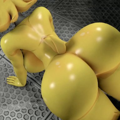 fazclaire's nightclub, five nights at freddy's, fredina's nightclub, chica (cally3d), chica (fnaf), chiku, chiku (cryptia), petrochenko007, 1girls, all fours, anthro, areolae, ass, barefoot, big ass