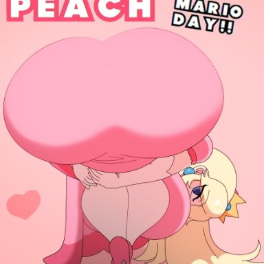 mar10 day, mario (series), princess peach, zaviel, 1girls, ass, big ass, big breasts, big butt, big thighs, blonde hair, blue eyes, breasts, bubble ass, bubble butt