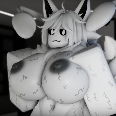 changed (video game), roblox, robloxian, squid dog (changed), nonalterna, :3, abdomen, anthro, areolae, bedroom, big breasts, big ears, black eyes, detailed background, furry