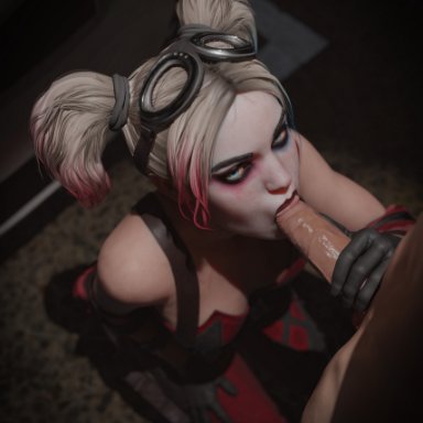 batman (series), dc, dc comics, harley quinn, lwdluna (artist), blowjob, blue eyes, kneeling, oral, 3d, blender