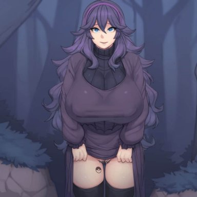 nintendo, pokemon, hex maniac, npc trainer, metal owl, 1girls, big breasts, big tiddy goth, big titty goth, black hair, blue eyes, breasts, dress, dress lift, fair skin