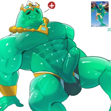 epic games, fortnite, poseidon (fortnite), rippley, cxcxxcxxxx, 1boy, anthro, bracelet, clothing, crown, genitals, goo creature, goo humanoid, headgear, humanoid