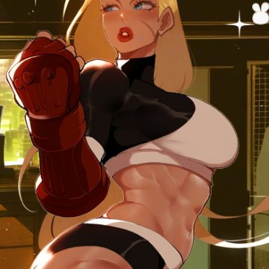 blacked, capcom, street fighter, cammy white, twitwit, 1girls, abs, athletic, athletic female, big breasts, bimbo, blonde hair, blue eyes, determined, fighting stance