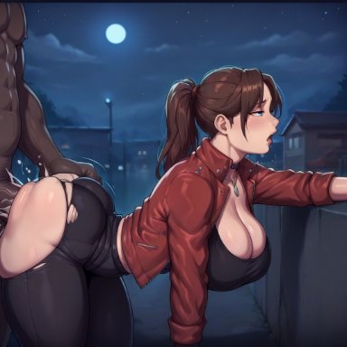 resident evil, resident evil 2, claire redfield, smogai, anal, huge ass, huge breasts, ripped clothing, ai generated