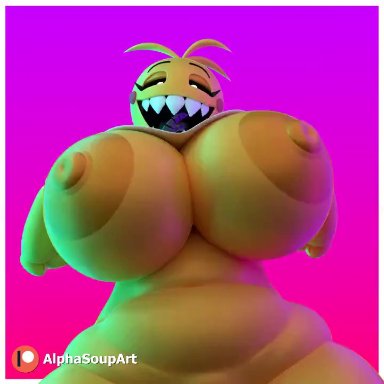 five nights at freddy's, five nights at freddy's 2, toy chica (cyanu), toy chica (fnaf), alphasoup, cyanu, dangodanger, rexnfelix20, 1girls, animatronic, areolae, big breasts, breasts, brown hair, eyelashes