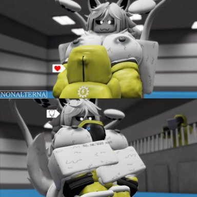 changed (video game), roblox, robloxian, squid dog (changed), nonalterna, anthro, anthro on human, big ass, big breasts, black eyes, blurry, bulge, dominant female, furry, goo