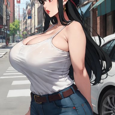 spy x family, yor briar, yor forger, kladenart, 1girls, bangs, belt, big breasts, black hair, blush, breast focus, breasts, breasts bigger than head, cleavage, clothing