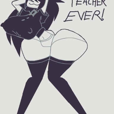 fundamental paper education, miss circle, :3, belly button, big ass, big breasts, breasts, cat ears, gyat, hair, hands behind head, horns, hourglass figure, huge thighs, long hair