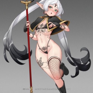 sousou no frieren, frieren, mikeymegamega, alternate costume, elf, flat chest, goth, goth elf, goth girl, goth slut, perky nipples, petite, petite body, petite breasts, petite female