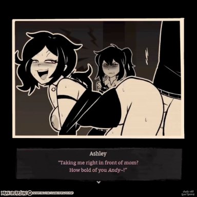 the coffin of andy and leyley, andrew graves, ashley graves, mrs. graves, dankodeadzone, lewdlunacy , pinkanimations, 1boy, 2girls, ambiguous penetration, bottomless female, bottomless male, brother and sister, death glare, disgruntled