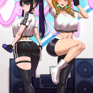 hololive, hololive english, hololive english -advent-, hololive myth, nerissa ravencroft, takanashi kiara, aestheticc-meme, 2girls, black hair, breasts, female, female only, huge breasts, large breasts, light skin