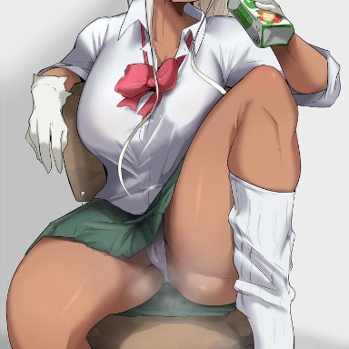 my hero academia, miruko, rumi usagiyama, hyuuman, 1girls, animal ears, big breasts, breasts, bunny ears, cameltoe, chair, clothing, dark skin, dark-skinned female, drink