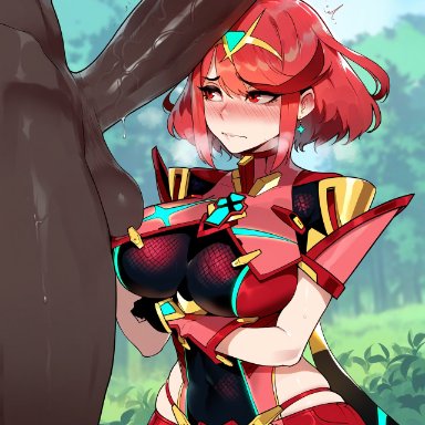 nintendo, xenoblade (series), xenoblade chronicles 2, pyra, floox, 1boy, 1girls, ass, breasts, dark skin, dark-skinned male, dat ass, female, hips, huge ass