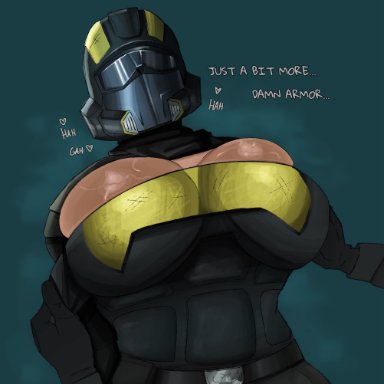 helldivers, helldivers 2, sunzo05, 1girls, big breasts, helmet, english text, tagme