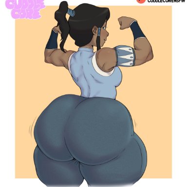 avatar legends, the legend of korra, korra, the avatar, cuddlecore, 1girls, ass, big ass, big breasts, big butt, blue eyes, brown hair, bubble butt, dark brown hair, dark-skinned female