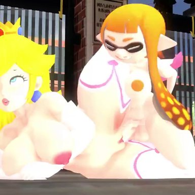 mario (series), nintendo, splatoon, inkling, inkling girl, princess peach, leviantan581re, big ass, big breasts, big penis, bigger female, casual, casual nudity, female, futanari