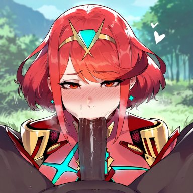 nintendo, xenoblade (series), xenoblade chronicles 2, pyra, floox, 1boy, 1girls, ass, blowjob, breasts, dark skin, dark-skinned male, dat ass, female, hips