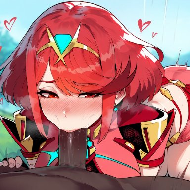 nintendo, xenoblade (series), xenoblade chronicles 2, pyra, floox, 1boy, 1girls, ass, blowjob, breasts, dark skin, dark-skinned male, dat ass, female, hips