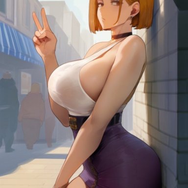 jujutsu kaisen, kugisaki nobara, erotic nansensu, 1girls, against wall, ass press, bare arms, bare legs, bare shoulders, belt, bob cut, bracelet, brown eyes, brown hair, choker