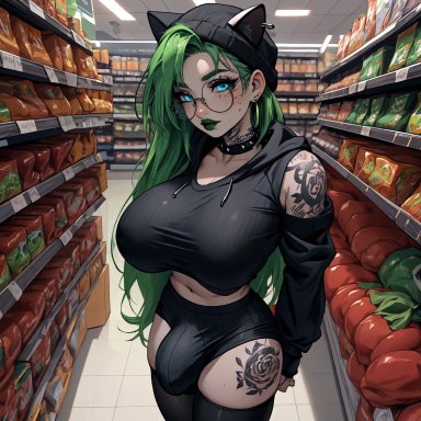 shennru, futanari, grocery store, panty bulge, ai generated, tagme