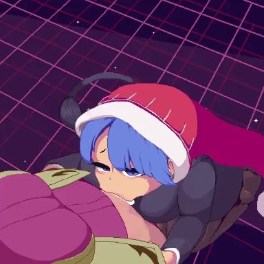 touhou, doremy sweet, sagume kishin, yado taityou, :&gt;=, 1futa, 1girls, big breasts, blowjob, blue hair, bottomless, breasts, business suit, clothed, clothed female